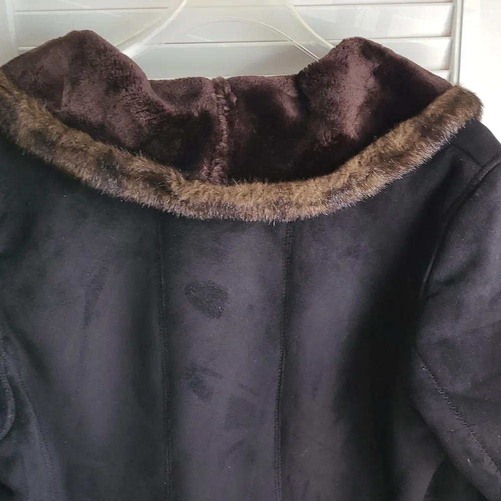 NWT Jones New York Black Chocolate 🍫 Shearling Suede Coat Jacket Size Large - Picture 6 of 8
